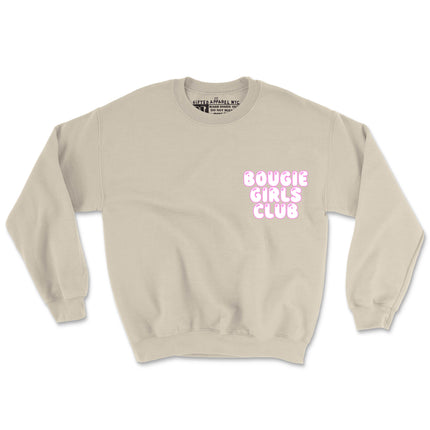 BOUGIE GIRLS CLUB WHITE PUFF & PINK DESIGN 🔥 (UNISEX FIT-CREWNECK) 50% OFF SALE OR GET 2 FOR $40. SALE ENDS SOON